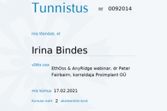 Irina Bindes tunnistus nr. 0092014 (17.02.21) 