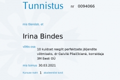 Irina Bindes tunnistus nr. 00940661 (30.03.21)